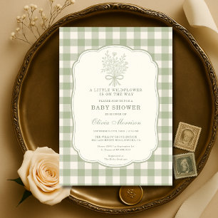 Invitation Petite Fleur Sauvage Fête de Bébé à Carreaux