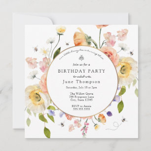 Invitation Petite flore d'abeille à miel; Fille Anniversaire