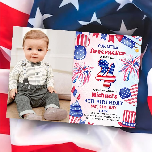 Invitation Petite Fusée 4 Juillet  4e Anniversaire Photo (Créateur téléchargé)