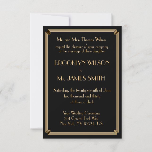 Invitation Petite Grande Gatsby Art Déco Mariage Noir Invite (Devant)
