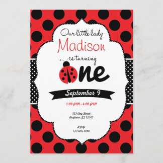 Invitation Petite Ladybug premier anniversaire Polka Dot Invi