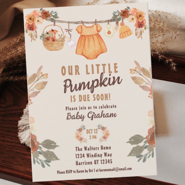 Invitation Petite ligne Citrouille Baby shower d'automne (Créateur téléchargé)