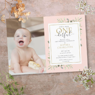 Invitation Petite Mademoiselle Merveilleuse Fille Rose 1er An