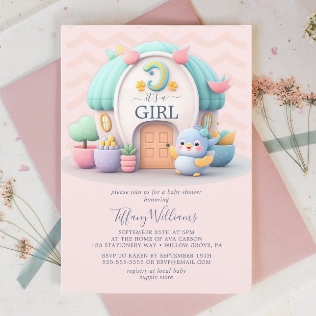Invitation Petite maison avec dragon Baby shower fille (Créateur téléchargé)