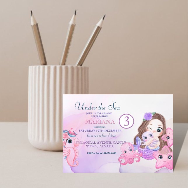 Invitation Petite mignonne mauve et rose 3e anniversaire (Créateur téléchargé)