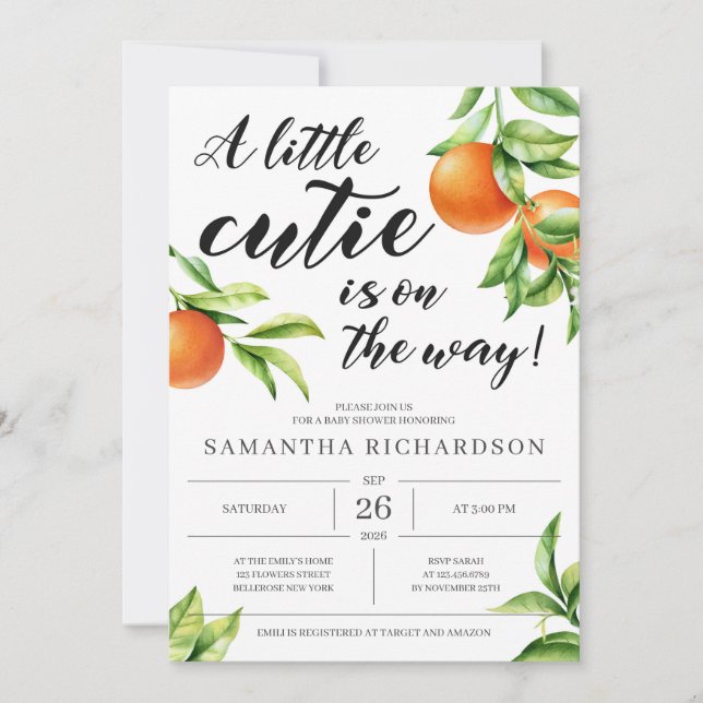 Invitation Petite mignonne moderne est en chemin fille orange (Devant)