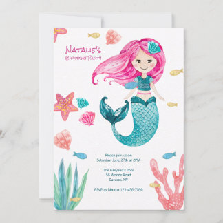 Invitation Petite Mignonne Sirène Anniversaire Fête Invitatio