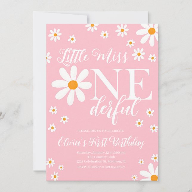 Invitation Petite Miss Rose Vive Fleurs Onederful Anniversair (Devant)