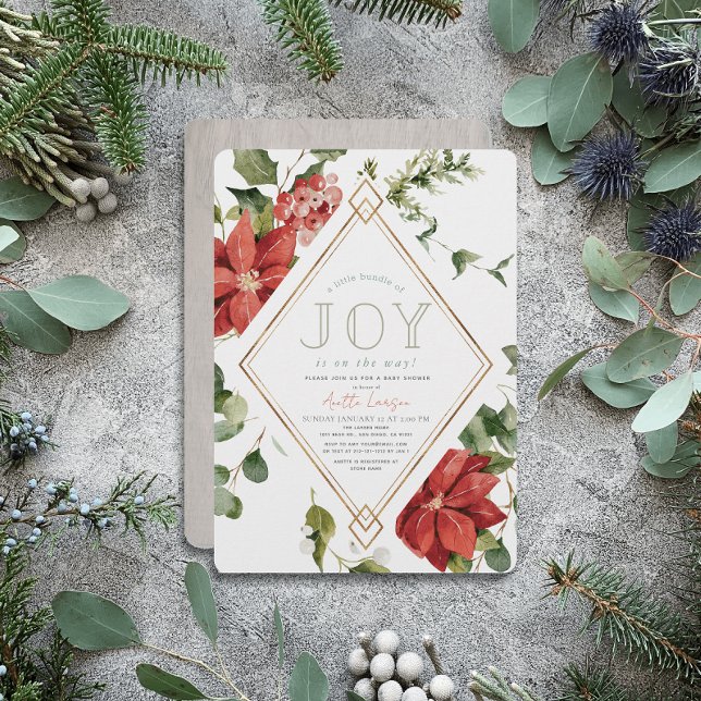 Invitation Petite offre de vacances Joy Baby shower floral (Créateur téléchargé)