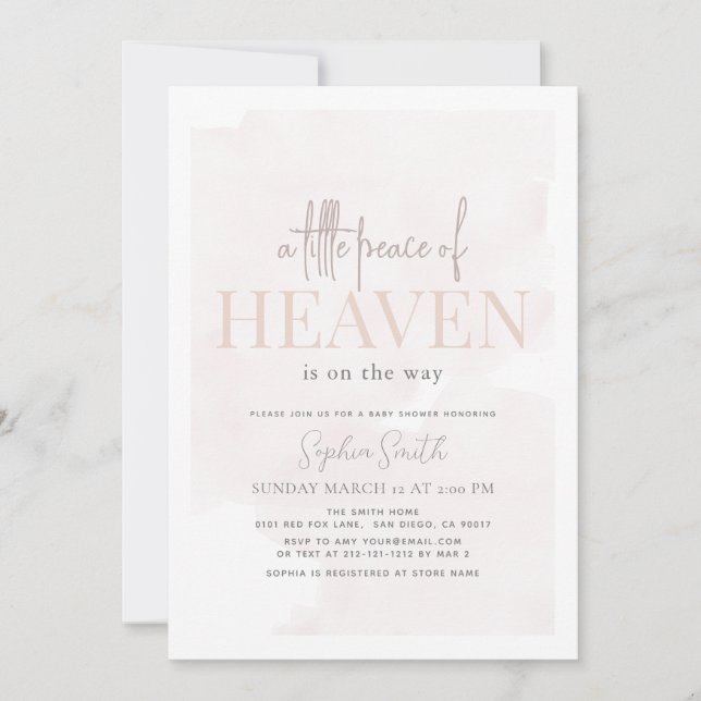 Invitation Petite Paix du Ciel Baby shower rose fille ciel (Devant)