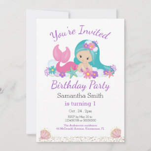 Invitation Petite Parties scintillant de sirène fête d'annive