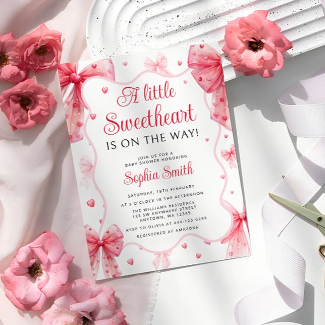 Invitation Petite petite amoureuse Valentines Bow Baby shower (Créateur téléchargé)