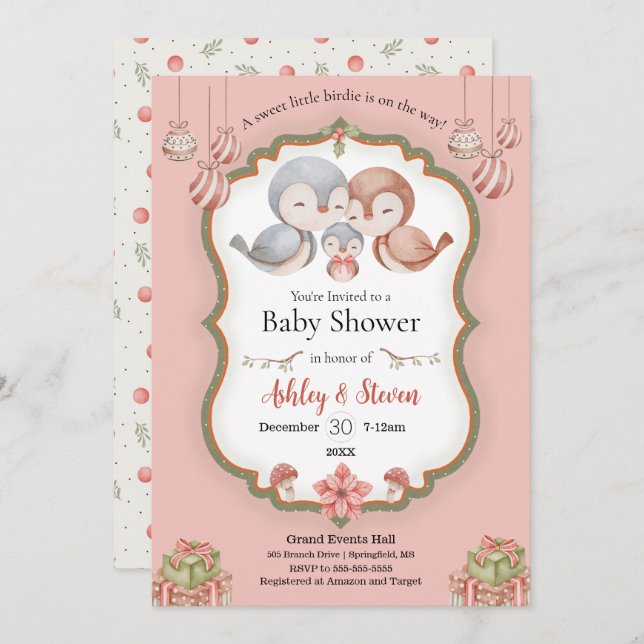 Invitation Petite petite baby shower de bouleau douce invitat (Devant / Derrière)