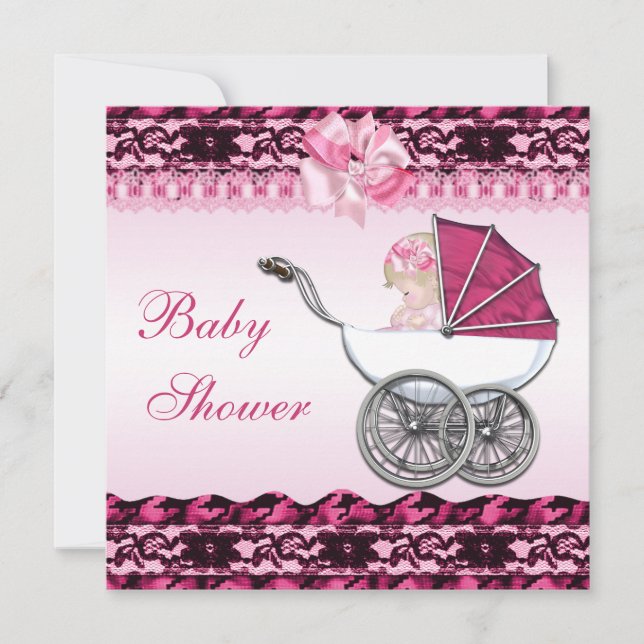Invitation Petite petite fille en Baby shower de transport ro (Devant)