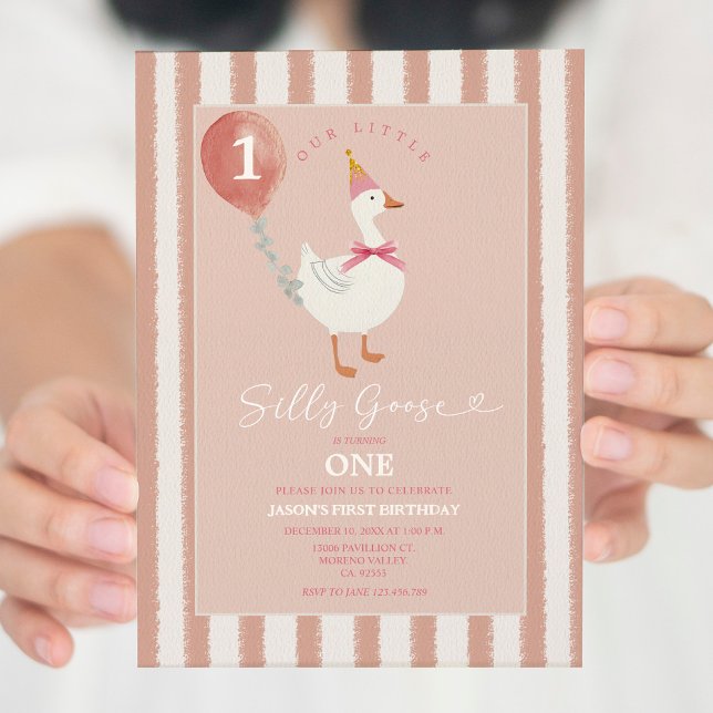 Invitation Petite petite oie rose ballons fille 1er anniversa (Créateur téléchargé)