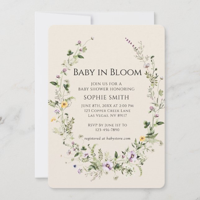 Invitation Petite petite violette et jaune dans le Baby showe (Devant)