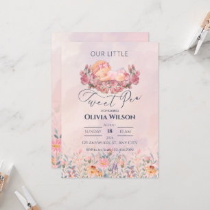 Invitation Petite pois doux   Baby shower de fleurs roses mig