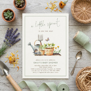 Invitation Petite pousse bordure de sauge à carreaux Baby Sho