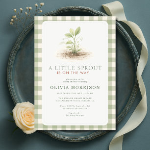 Invitation Petite pousse Gingham Vert Sauge Baby Shower