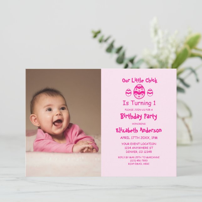Invitation Petite poussette Pâques 1er anniversaire (Debout devant)