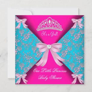 Invitation Petite Princesse Baby Shower Fille Bleu Canard Ros