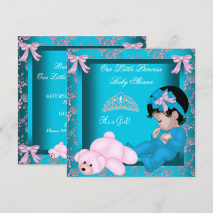 Invitation Petite Princesse Baby Shower Fille Bleu Turquoise 