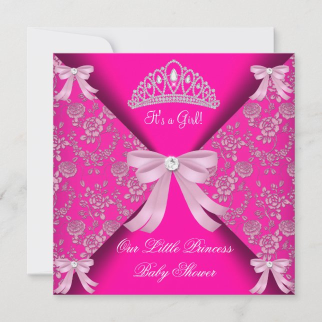 Invitation Petite princesse Baby shower fille Hot rose 3 (Devant)