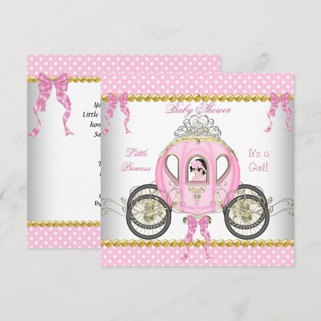 Invitation Petite princesse Baby shower fille Porte rose (Devant / Derrière)