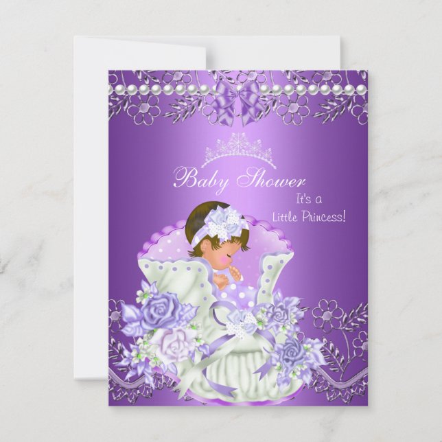 Invitation Petite princesse Baby shower fille pourpre Tiara 3 (Devant)
