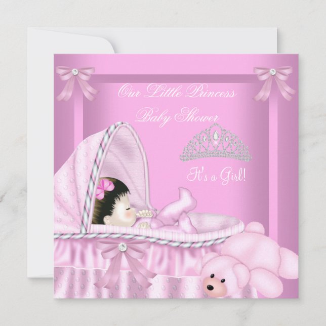 Invitation Petite princesse Baby shower fille rose Bassinette (Devant)