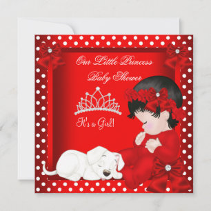 Invitation Petite princesse Baby shower fille rouge blanc