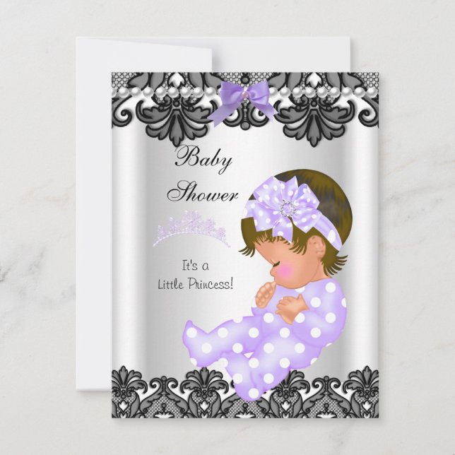 Invitation Petite princesse Baby shower fille violet blanc 2 (Devant)