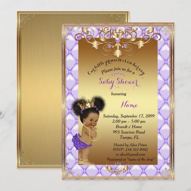 Invitation Petite Princesse, Baby shower Invitation, (Devant / Derrière)