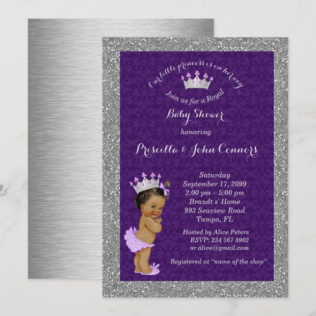 Invitation Petite princesse Baby shower Invitation, argent (Devant / Derrière)