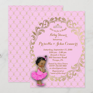 Invitation Petite princesse Baby shower Invitation, or, rose