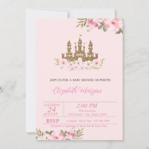 Invitation Petite Princesse,Château Pailleté,Baby Shower Flor