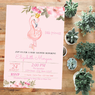 Invitation Petite Princesse, Couronne de Flamant Rose  Baby S
