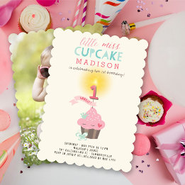Invitation Petite princesse Cupcake Fille 1er Anniversaire