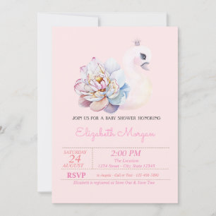 Invitation Petite Princesse, Cygne, Fleurs Roses Baby Shower