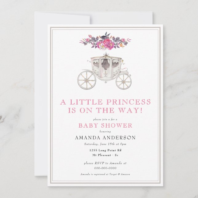 Invitation Petite princesse fille Baby shower romantique rose (Devant)