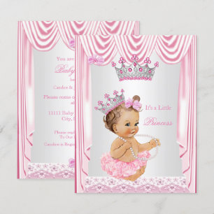 Invitation Petite Princesse Fille Baby Shower Rose Brunette