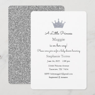Invitation Petite Princesse, Invitation Argentée