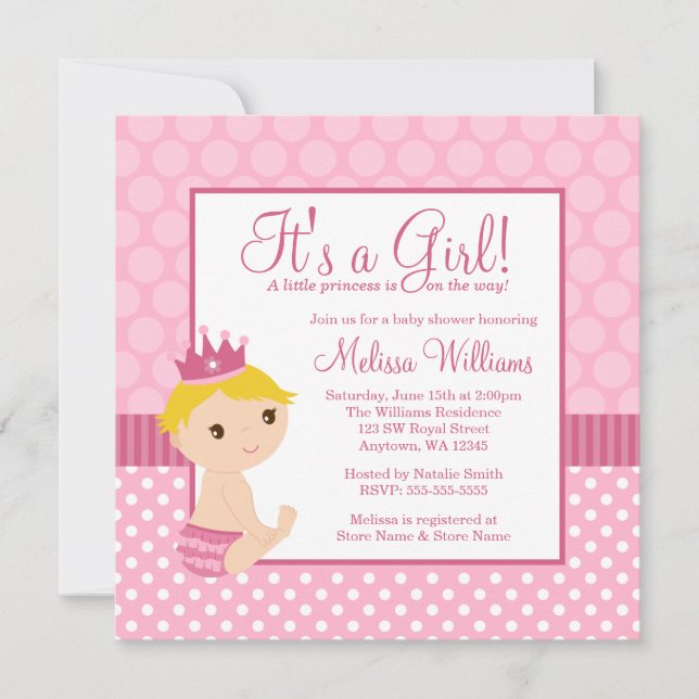 Invitation Petite princesse Pink Polka Dot Baby shower fille (Devant)