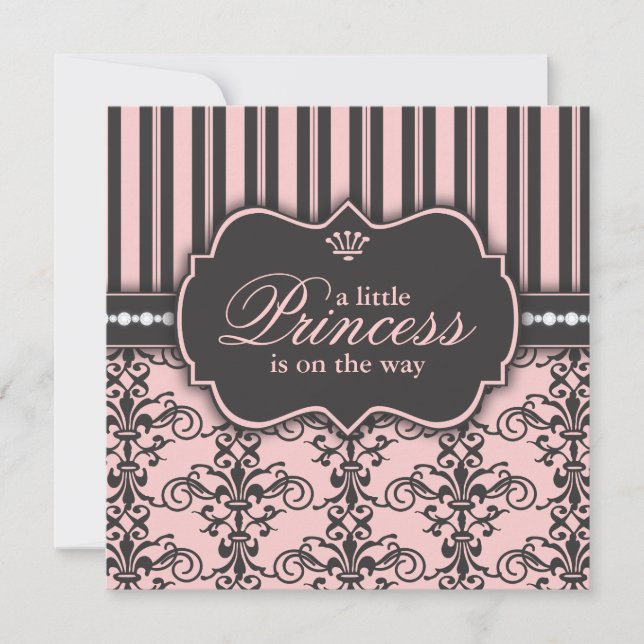 Invitation Petite princesse sur le baby shower de noir de (Devant)