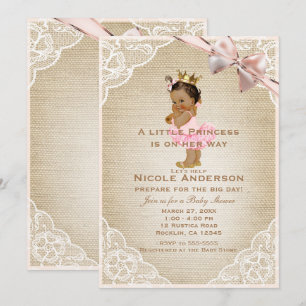 Invitation Petite Princesse Vintage Bébé Fille Rustique Baby 
