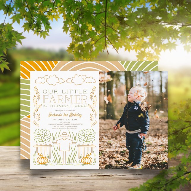 Invitation Petite récolte agricole Scarecrow Photo Anniversai (Créateur téléchargé)