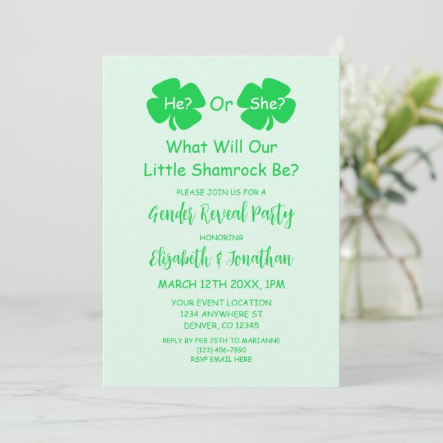 Invitation Petite révélation Shamrock sur le genre (Debout devant)
