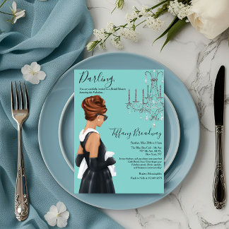 Invitation Petite Robe Noire Glamour Fête de Mariage Bleu