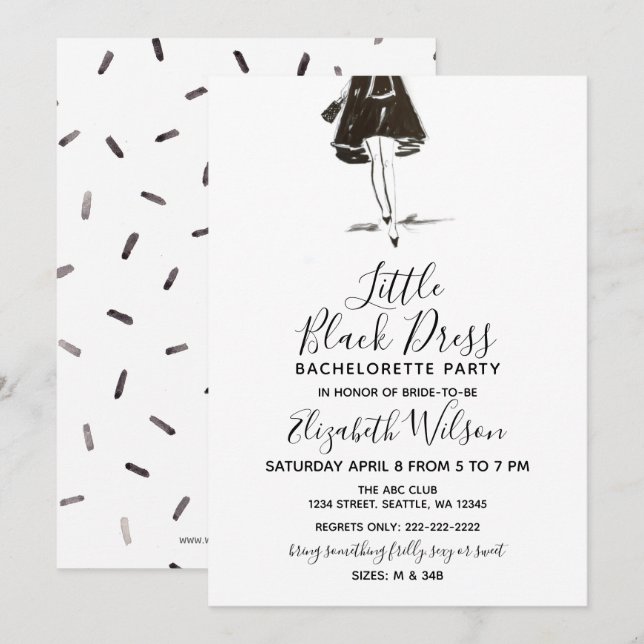 Invitation Petite robe noire haute talons Bachelorette Party (Devant / Derrière)
