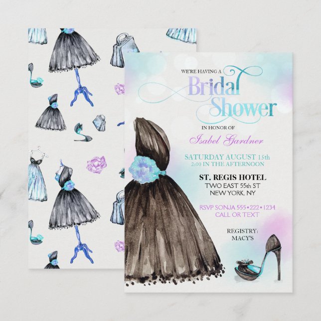 Invitation Petite robe noire Stiletto Fête des mariées (Devant / Derrière)